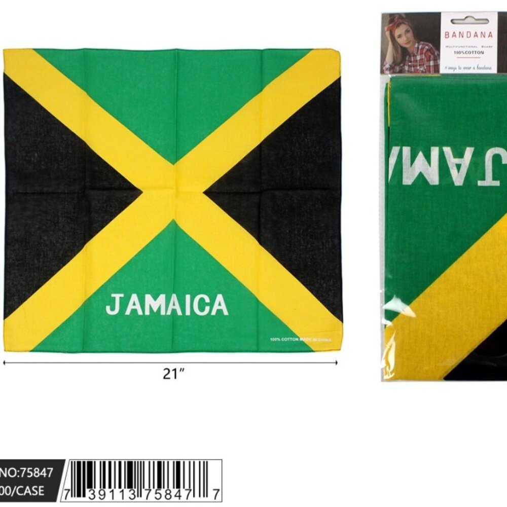 Wholesale Jamaican Flag Bandanas - Bulk Jamaican Flag Headwrap - 12PC